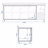 Koelwerkbank PREMIUM - 2330x700mm - met 8 laden & achterwand