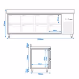 Kühltisch PREMIUM - 2330x700mm - mit 8 Schubladen - Aufkantung