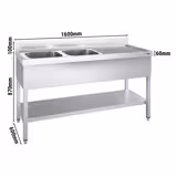 Sink unit PREMIUM - 1600x600mm - with undershelf & 2 basins left