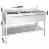 Chiuvetă profesională PREMIUM - 1600x600 mm - cu poliță inferioară - cu 2 cuve