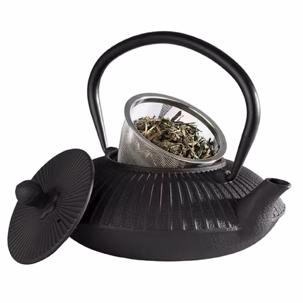 Theepot - ASIA - 0,80 liter - Gietijzer - incl. theezeef - zwart - emaille binnenzijde