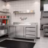 Armario de trabajo de acero Inox. PREMIUM - 1400x700mm - con 3 cajones a la derecha y zócalo