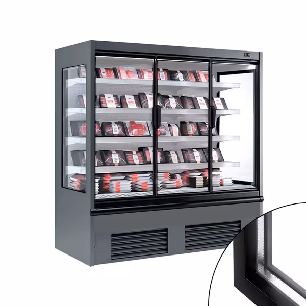Commercial multideck display fridge - 1955mm - 1204L - with 3 hinged glass doors & 4 shelves - Anthracite