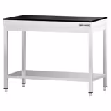 Table de travail en inox PREMIUM - 800x700mm - avec étagère basse + traverses de renfort - avec dessus en granit