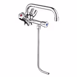 Monobloc mixer tap - deck-mounted, swan-neck spout - with twin levers & swivel spout - height 460mm