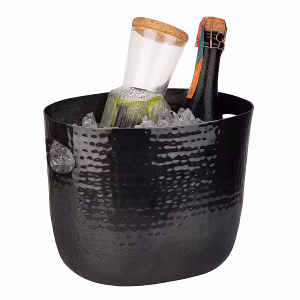 Wine & Champagne Bucket - Aluminium, Hammered, Gunmetal Look - 3.9 litres - Ø190mm - Height:200mm - Black - with handles