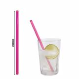 (50 szt.) Słomki szklane - 200mm - ø8mm - proste - Neon Pink - ze 1 szczoteczką do czyszczenia z nylonu
