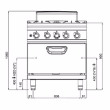 Cucina a gas professionale - PAOLO 900 - 800x900x1060mm - 47,8 kW - 4 fuochi - incl. forno a gas statico - 7,8 kW - alta potenza
