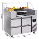 Commercial Refrigerated Prep Table PREMIUM - Glass Top - 2 Doors - 1210 mm - for 9× GN 1/6 - Crepes device 3 kW (230V) + wooden spatulas included