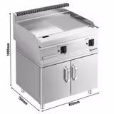 Elektrische bakplaat - 7,10kW - 1/2 glad 1/2 geribbeld - Bakoppervlak: 795x535mm - met onderbouw met 2 deuren