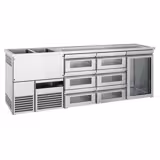 Comptoir de bar réfrigéré PREMIUM - 2500x700mm - 1 porte vitrée & 6 tiroirs en verre