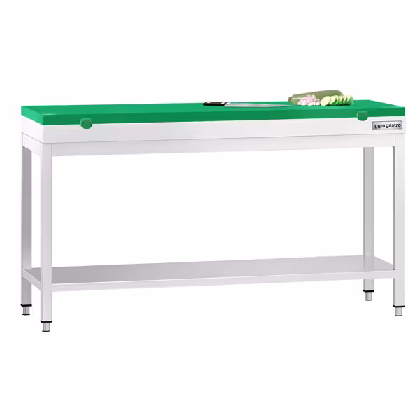 Mesa de trabalho aço inox PREMIUM - 1800x600mm - com base - incl. placa de corte Verde