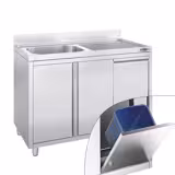 Stainless steel sink unit with waste bin - 1200x600mm - 1 basin left 