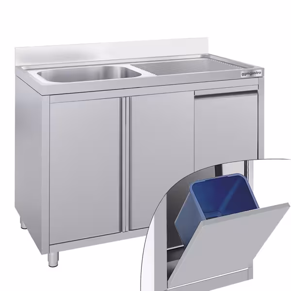 Commercial Sink Cabinet - 1200x600mm - with waste bin & 1 bowl left-hand