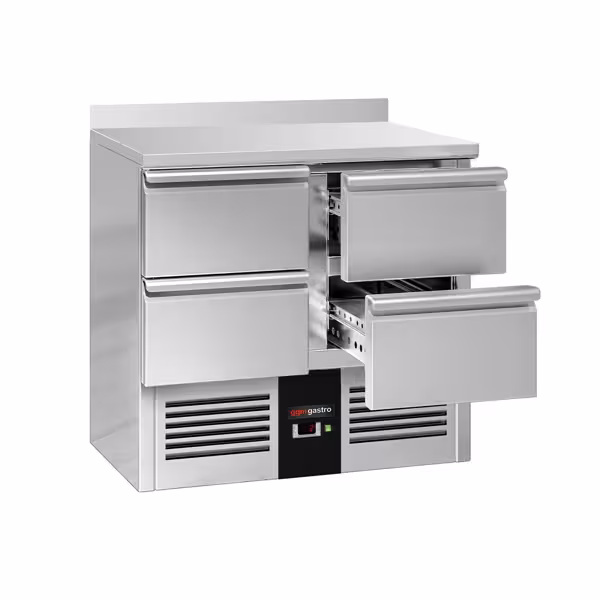 Saladette / Pizzakühltisch PREMIUM - 0,9 x 0,7 m - mit 4 Schubladen & - с плинтусом для столешницы