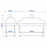 Ocakbaşı Kömür Izgarası TORONTO - 1500mm - 1 adet ızgara - ızgara ölçüsü: 1300x500mm