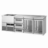 Comptoir de bar réfrigéré PREMIUM - 2500x700mm - 2 portes vitrées & 3 tiroirs en verre