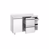 Commercial Back Bar Bottle Cooler PREMIUM - 1580x600x1150mm - with 1 Door & 2 Drawers, upstand & knock box for coffee - Stainless Steel