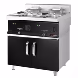 Dubbele elektrische friteuse - 10+10 liter - 28,5 kW - zwart - mechanische bediening - met aftapkraan - incl. onderbouw (2 deuren)