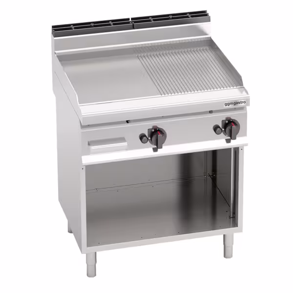 Gasbakplaat - 13,8kW - 1/2 glad 1/2 geribbeld - Bakoppervlak: 795x500mm - met open onderbouw