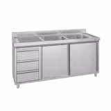 Commercial Sink Cabinet – 1600 × 600 mm – with 3 Drawers & Twin Right-Hand Bowls