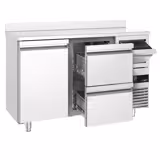 Arrière-bar réfrigéré professionnel PREMIUM - 1580 x 600 mm - avec 1 porte et 2 tiroirs - avec dosseret - avec tiroir à marc de café