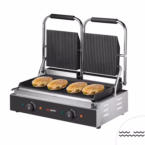 Επαγγελματική Μονή τοστιέρα panini - 3,6 kW - ραβδωτή πάνω & κάτω - Διαστάσεις πλάκας: 485x235 mm