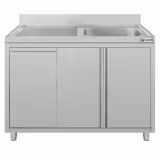 Móvel de lavagem em aço inoxidável Profissional - 1200x600mm - com lixeira e 1 cuba à direita - com escorredor à esquerda