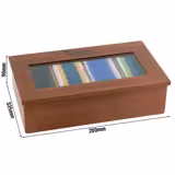 Cutie pentru pliculețe de ceai din lemn - 4 compartimente - capac cu geam acrilic - cu gravură - Maro închis