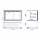 Commercial cake display fridge - 470L - 1200mm - Double glazing - square - with 2 glass shelves - rear sliding doors