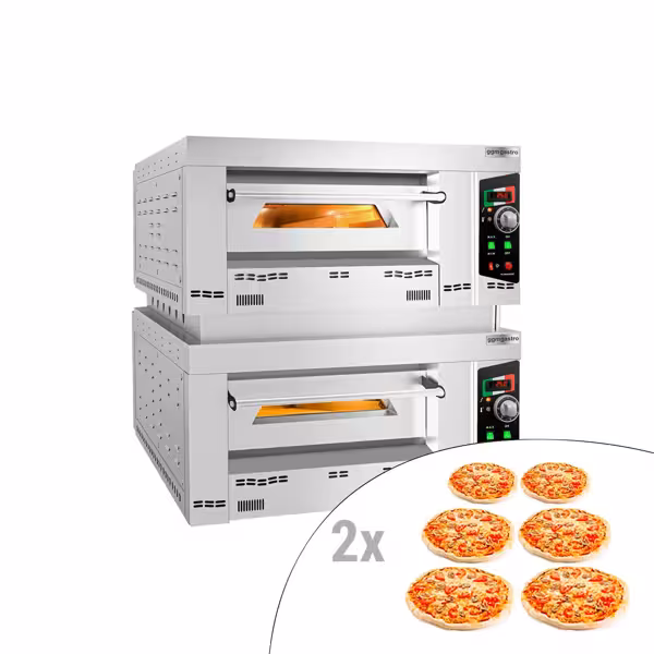 Gas pizzaoven (chamotte bakvloer) - 1130x1260x940mm - 2 kamers - 2x6 pizza’s Ø34cm (diep) - tot 450°C - Handmatig
