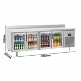 Холодильний стіл для напоїв PREMIUM PLUS - 2452x600 мм - 525 л - з 4 скляними дверцятами - з пристінним бортом