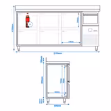 Baarityöpöytä Premium - 2130x600mm - 6 vetolaatikolla 1/2, takanostolla ja kahviporojätteen vetolokerolla