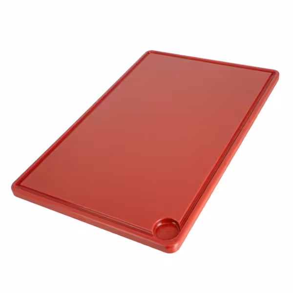 Snijplank met sapgeul - 250x400mm - Dikte: 20mm - HACCP-conform - HDPE 500 - Rood - Vaatwasmachinebestendig