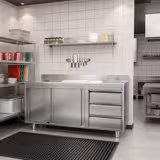Table armoire en acier inoxydable PREMIUM - 2000x700mm - avec 3 tiroirs à droite et portes coulissantes - avec dosseret