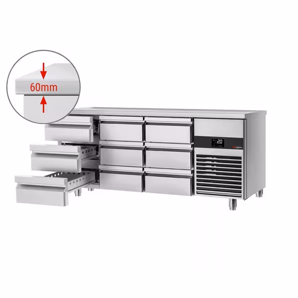 Koelwerkbank PREMIUM - 1865x700mm - 9 lades - Digitalthermostat - automatische ontdooiing - 474 liter