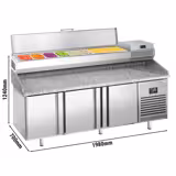 Commercial Pizza Prep Counter - Granite Top PREMIUM PLUS - 1980x700mm - with 3 doors - incl. refrigerated topping unit - 9x GN 1/4