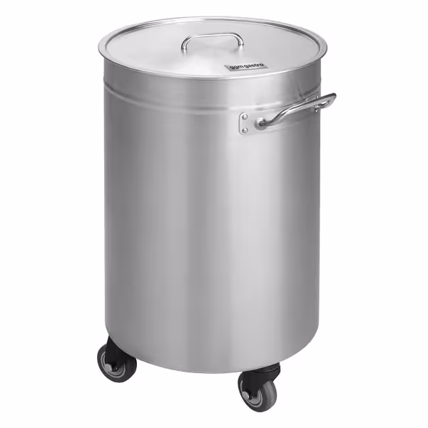 Odpadkový koš - kulatý - 50 litrů - 365x365x630 mm - s víkem, na kolečkách, úchyty - nerezová ocel