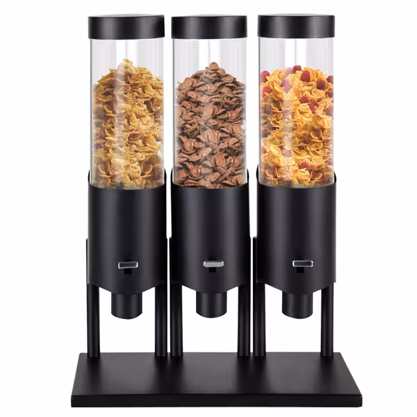 Cereal Dispenser - triple - Lever Dispense - 3 Plastic Containers - Black