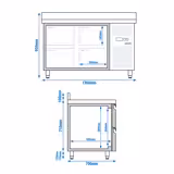 Koelwerkbank ECO - 1360x700mm - 205 liter - met 4 lades - opstand