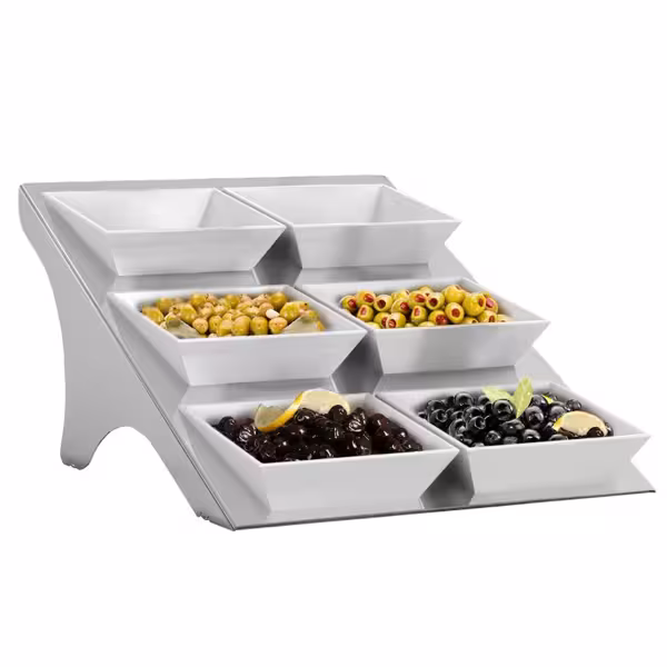 Supporto per buffet - Acciaio inox - Rettangolare - 510x720mm - incl. 6 ciotole in melamina 220x220mm