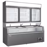 Expositor mural de congelação para supermercado - 2104mm - 992L - com 3 portas de correr em vidro & 6 prateleiras - incl. ilha de congelação - Cinzento