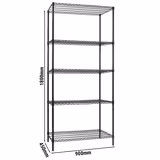Acél tárolóállvány - 900x450x1800 mm - 5 polc (állítható) - fekete - Max. teherbírás: 180 kg