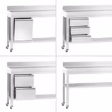 Table de travail en inox PREMIUM - 800 x 600 mm - avec tablette inférieure, dosseret et roulettes