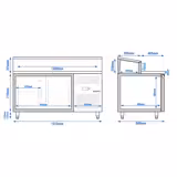 Přípravný chladicí stůl PREMIUM - 1510x800 mm - 2 dveře - pro 8× GN 1/3 - vč. Nosné rošty GN 1/1; Nerezové kolejnice