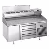 Table réfrigérée à pizza Premium PLUS - 1490x700 mm - avec 1 porte & 3 tiroirs - incl. vitrine réfrigérée - 6x GN 1/4