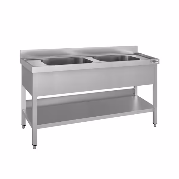 Spoeltafel ECO - 1400x600mm - met bodemschap & 2 spoelbakken in het midden