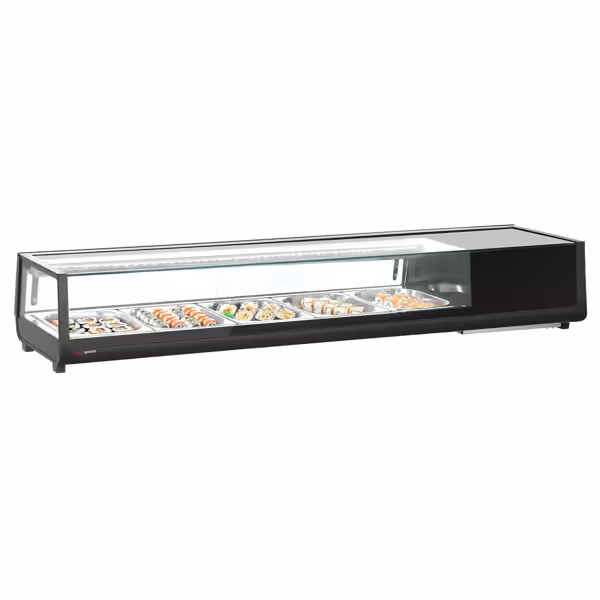 واجهة عرض سوشي مبردة PREMIUM - مع إضاءة LED - 1800x420mm - 5x GN 1/2 - أسود