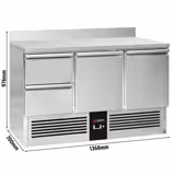 Saladette / Pizzakühltisch PREMIUM - 1,37 x 0,7 m - mit 2 Türen, 2 Schubladen & Aufkantung