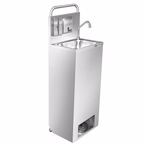 Mobiele handwasbak - RVS - met voetpedaal, watertank & afvalwatertank (15L), wielen, zeepdispenser, handdoekdispenser